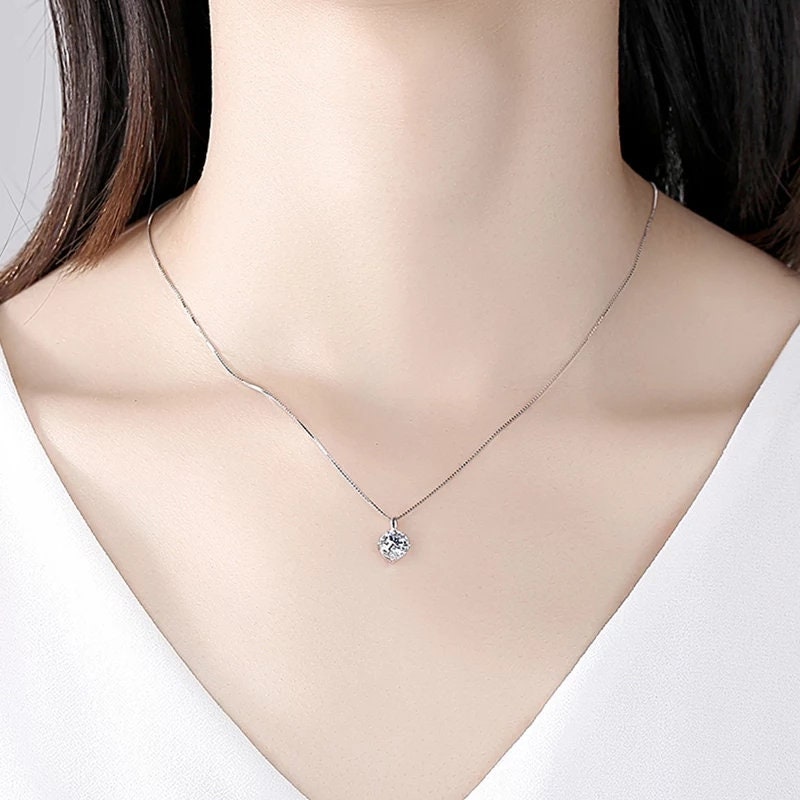 Dainty diamond necklace moissanite necklace 1ct pendant necklace certified moissanite necklace gift for her