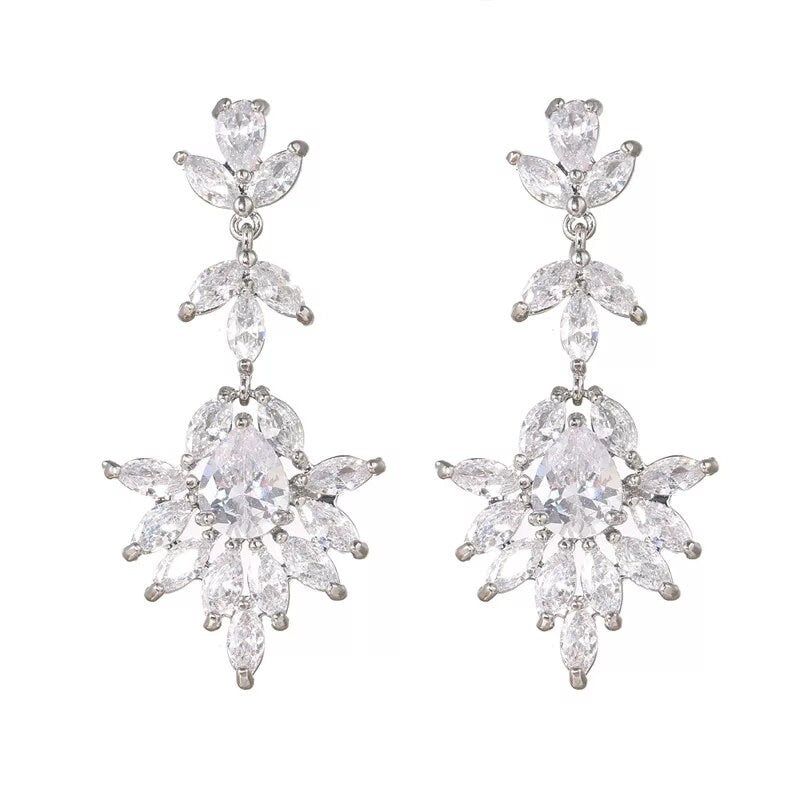 Crystal Bridal Earring leaf drop earring Wedding earrings Bridal jewelry wedding Crystal earrings Silver matching bracelet