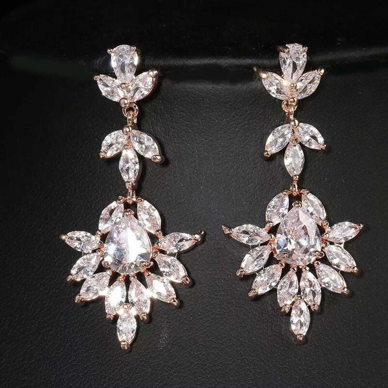 Crystal Bridal Earring leaf drop earring Wedding earrings Bridal jewelry wedding Crystal earrings Silver matching bracelet