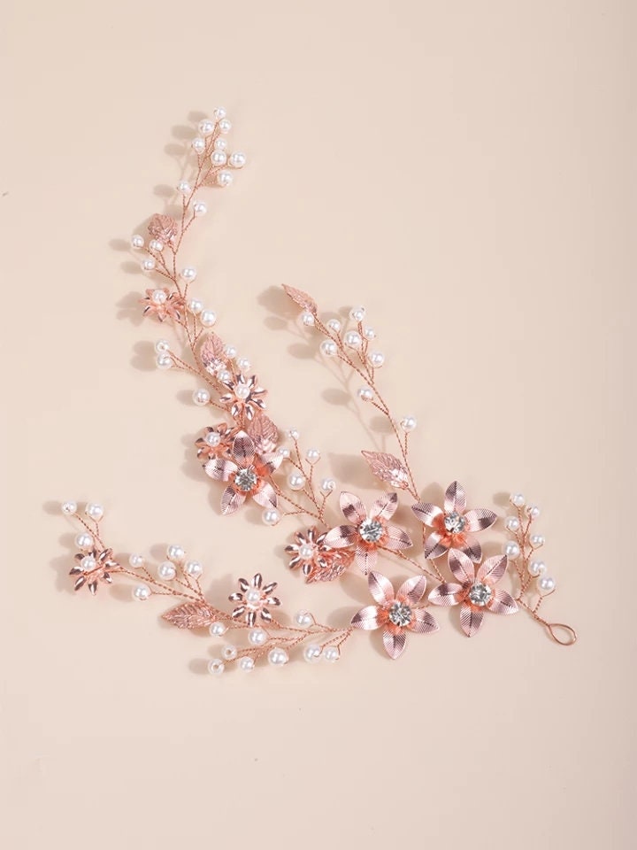 Silver floral hair vine floral bridal hair vine floral wedding hairpiece