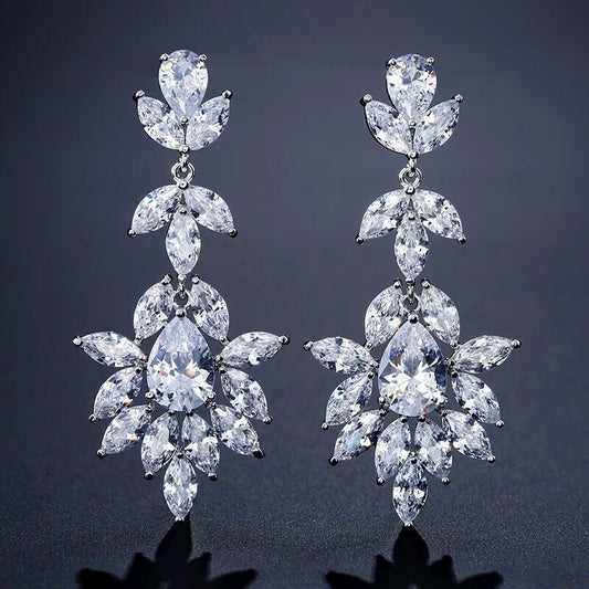 Crystal Bridal Earring leaf drop earring Wedding earrings Bridal jewelry wedding Crystal earrings Silver matching bracelet