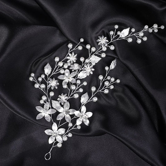 Silver floral hair vine floral bridal hair vine floral wedding hairpiece