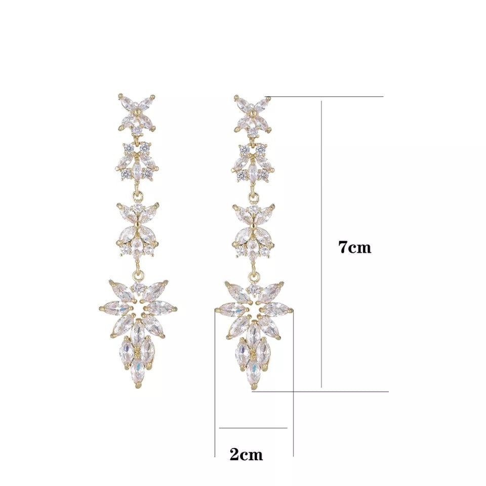 Diamond Prom earrings silver long crystal earrings trendy earrings bridal earrings dainty long earrings floral earrings wedding jewelry
