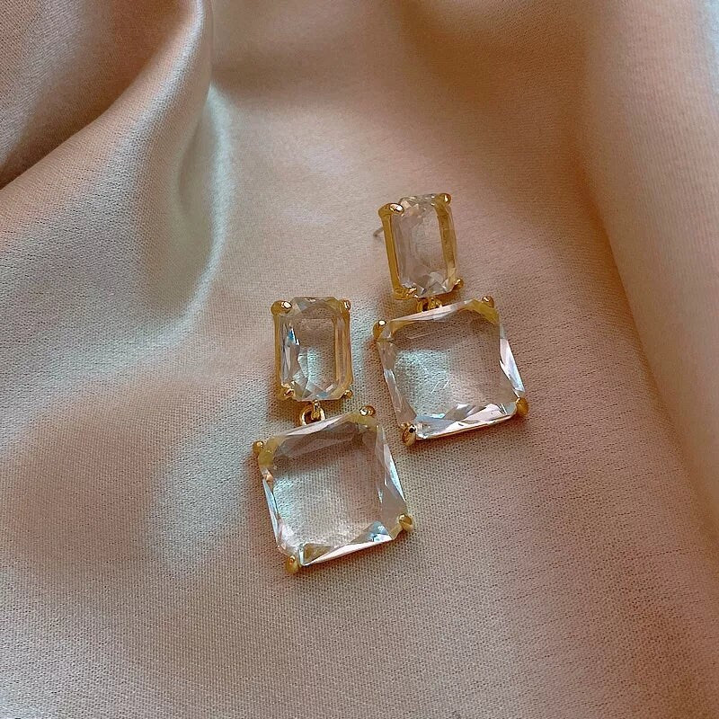 Clear crystal earrings clear earrings square bridal crystal earrings wedding Crystal earrings transparent earrings clear crystal jewellery