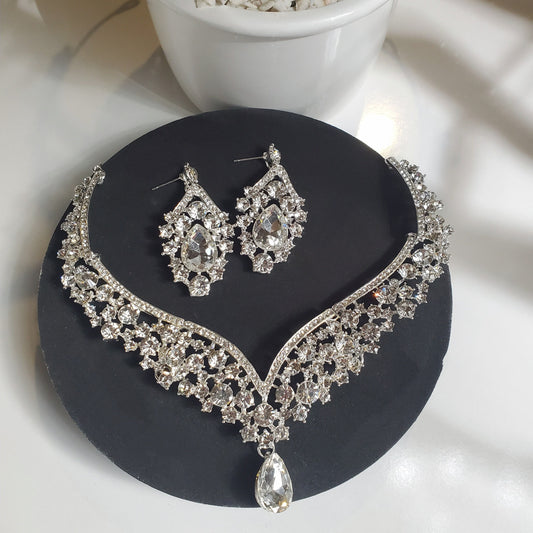 Silver bridal necklace set cheap crystal wedding jewelry set bridal Jewelry Set with tiara Wedding Jewelry for Brides Jewelry for Wedding