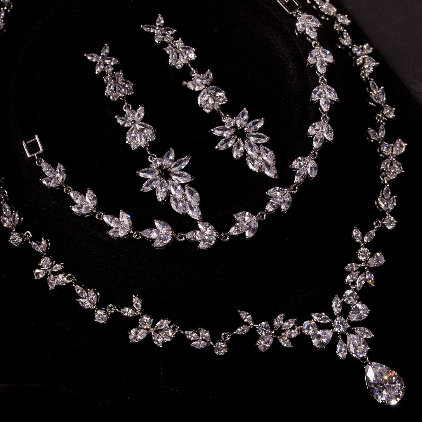 Diamond Prom earrings silver long crystal earrings trendy earrings bridal earrings dainty long earrings floral earrings wedding jewelry