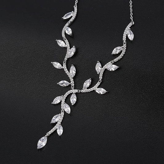 bridal necklace set with leaf earrings silver wedding necklace set bridal necklace and earrings Swarovski wedding chain necklace