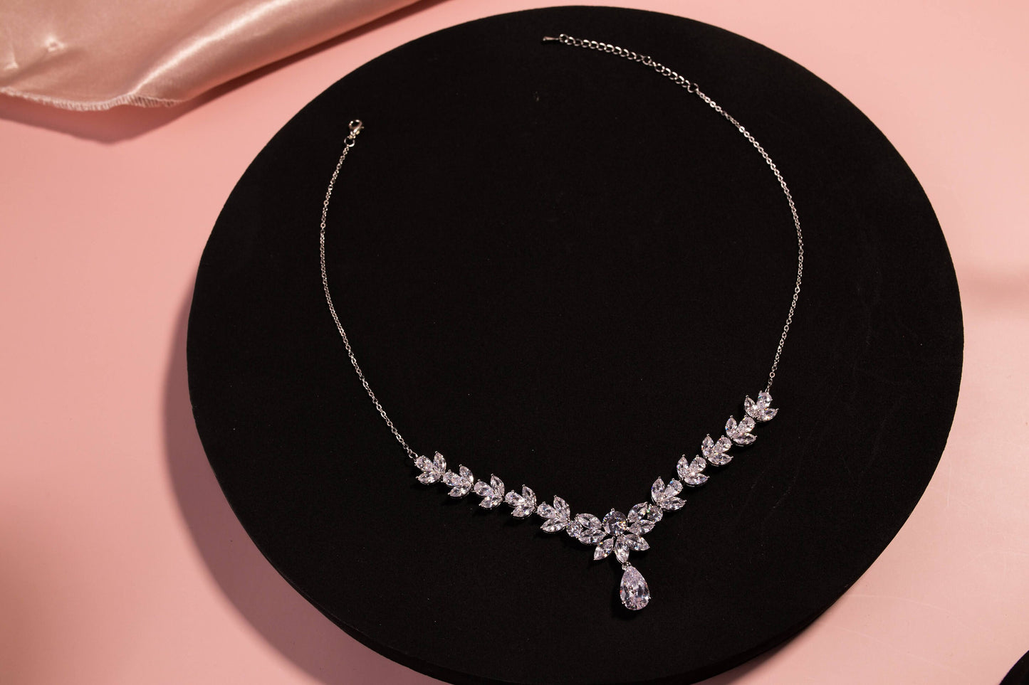 Silver necklace set Wedding Jewelry bridal necklace and earrings set bridal Jewelry Set, zirconia necklace for Bride silver earring
