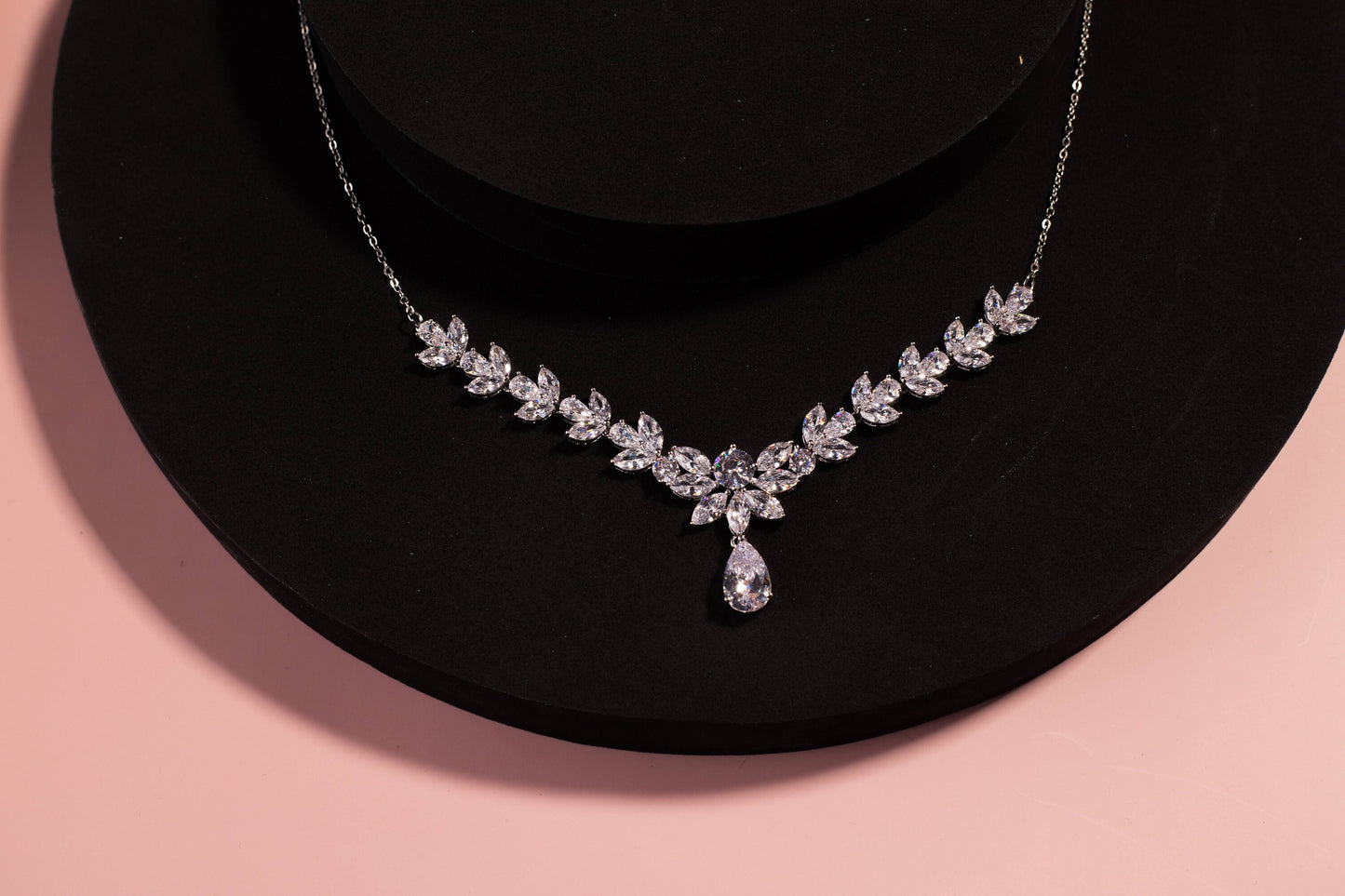 Silver necklace set Wedding Jewelry bridal necklace and earrings set bridal Jewelry Set, zirconia necklace for Bride silver earring