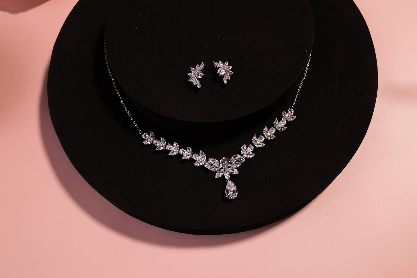 Silver necklace set Wedding Jewelry bridal necklace and earrings set bridal Jewelry Set, zirconia necklace for Bride silver earring
