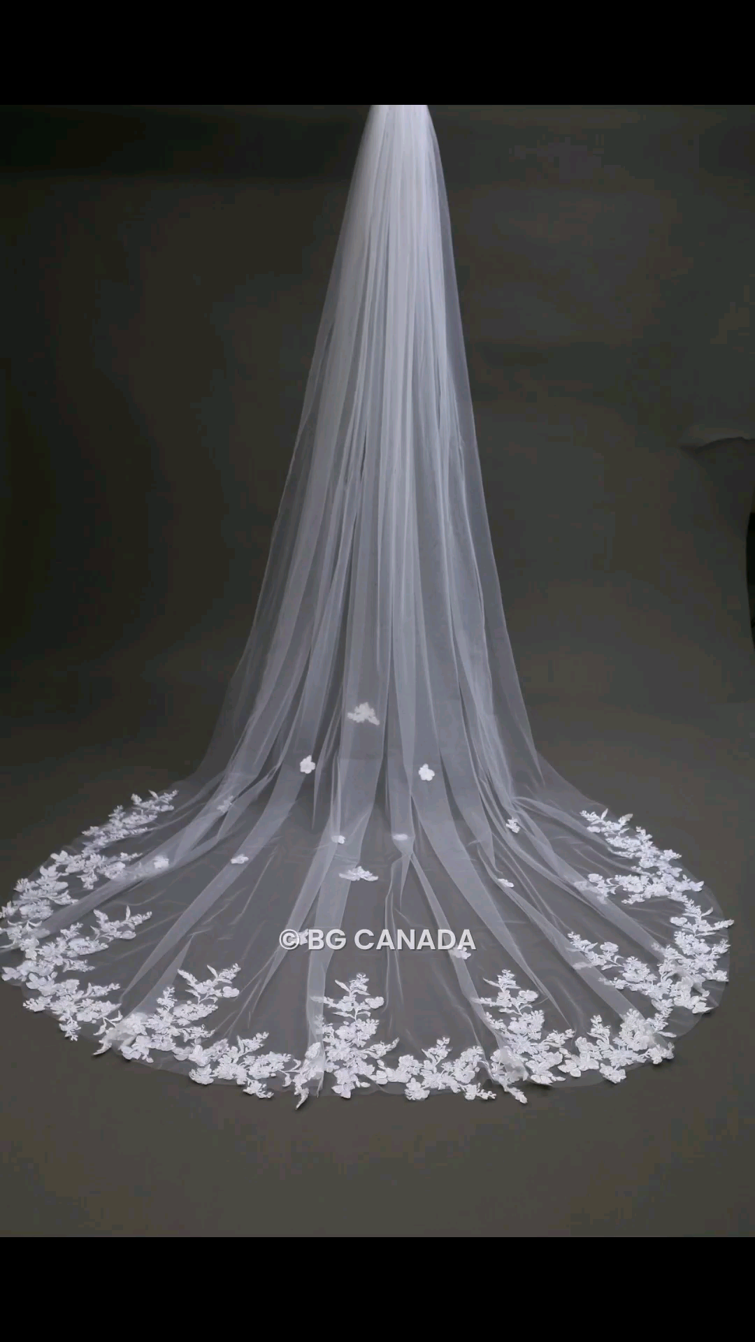 Long Veil Floral Cluster Lace Trim Cascade and Scatter - Elysia Blossom