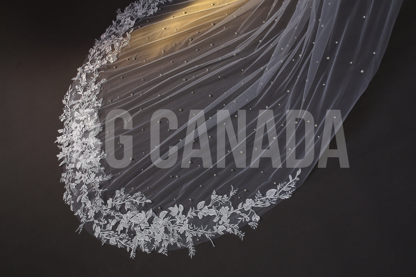 Cathedral Pearl Veil with Floral Vine Lace Trim - Celestia Pearl Blossom