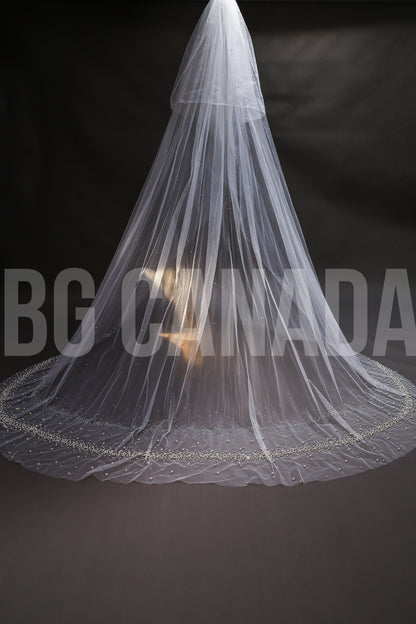 Cathedral Veil Exquisite Pearl Rhinestone Trim Cascade - Venus Pearl Elegance
