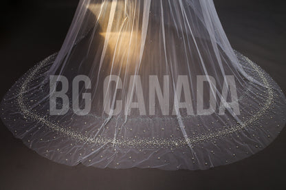 Cathedral Veil Exquisite Pearl Rhinestone Trim Cascade - Venus Pearl Elegance
