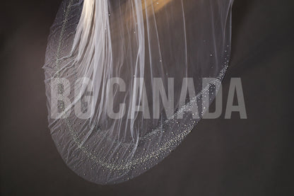 Cathedral Veil Exquisite Pearl Rhinestone Trim Cascade - Venus Pearl Elegance