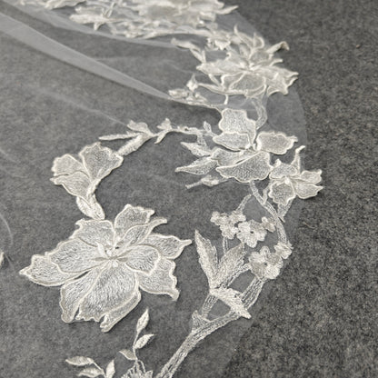 Cathedral Large Petal Floral Vine Lace Trim Cascade Veil - Luna Bloom