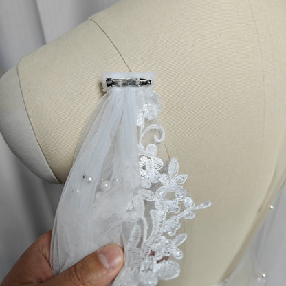 Pearl Cape Veil with Classic Leaf Vine Lace Trim - Ava Pearl Elegance