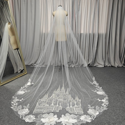 Disney Princess Veil with Large Petal Foral Lace Trim - Enchanted Bloom