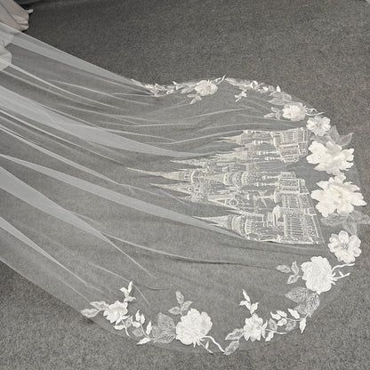 Disney Princess Veil with Large Petal Foral Lace Trim - Enchanted Bloom