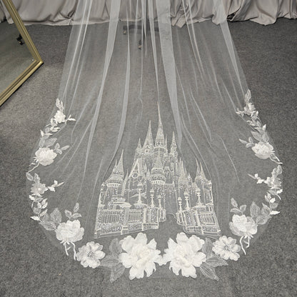 Disney Princess Veil with Large Petal Foral Lace Trim - Enchanted Bloom