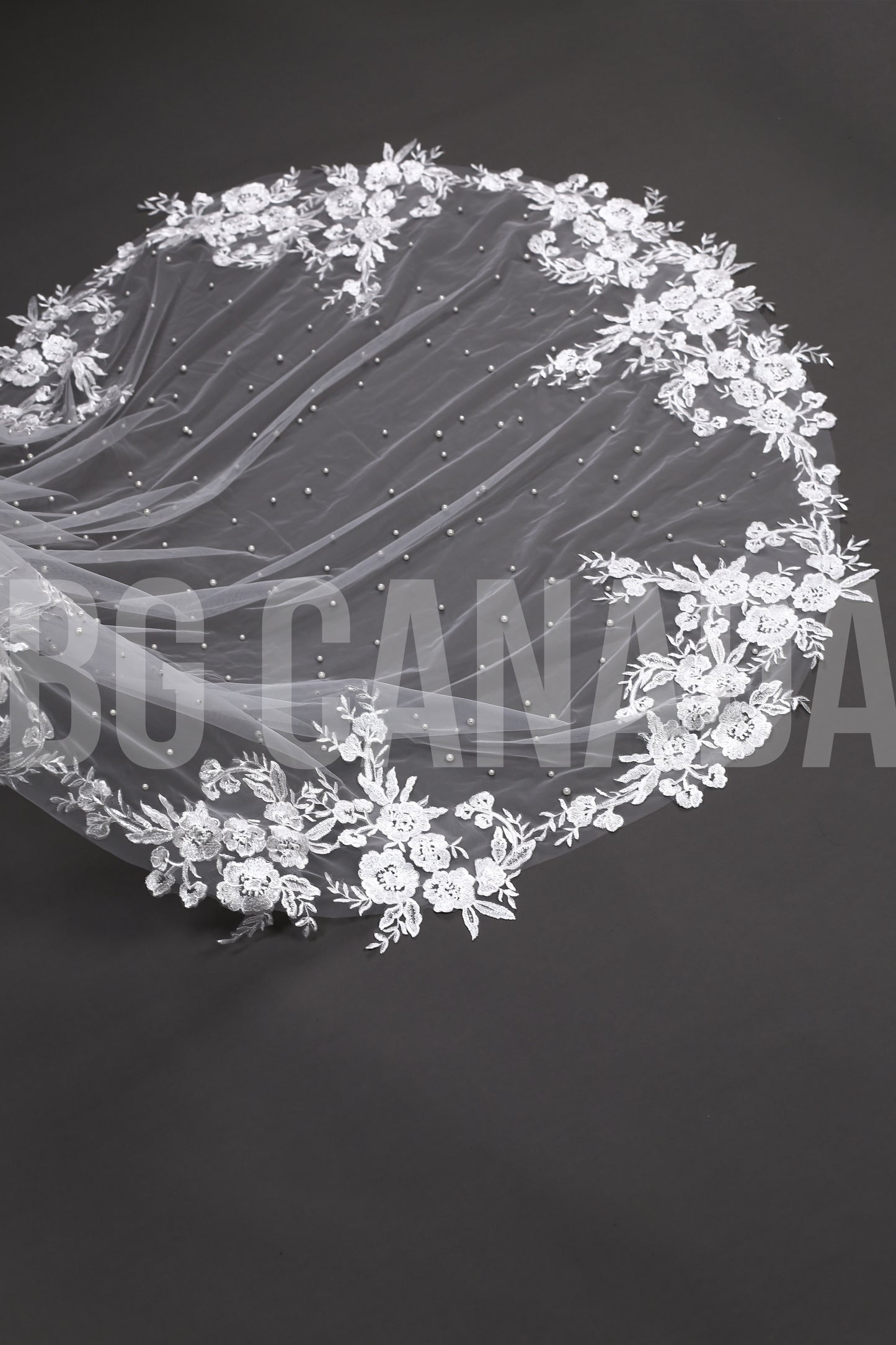 Cathedral Pearl Veil with Floral Cluster Lace Trim - Seraphina Pearl Blossom