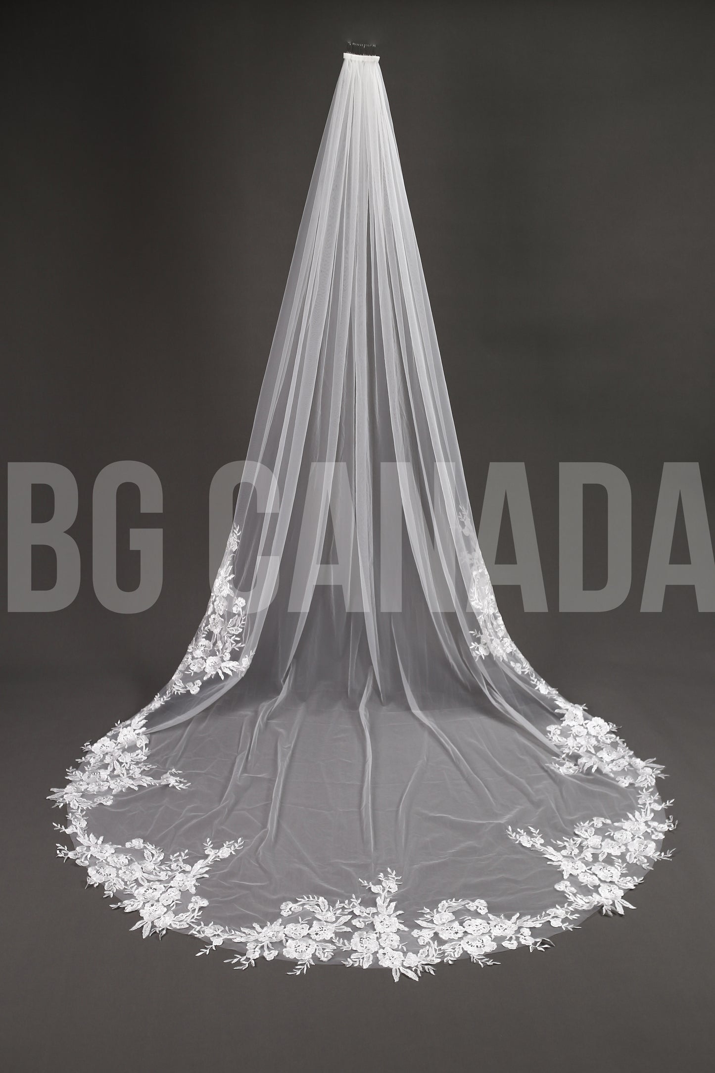 Cathedral Pearl Veil with Floral Cluster Lace Trim - Seraphina Pearl Blossom