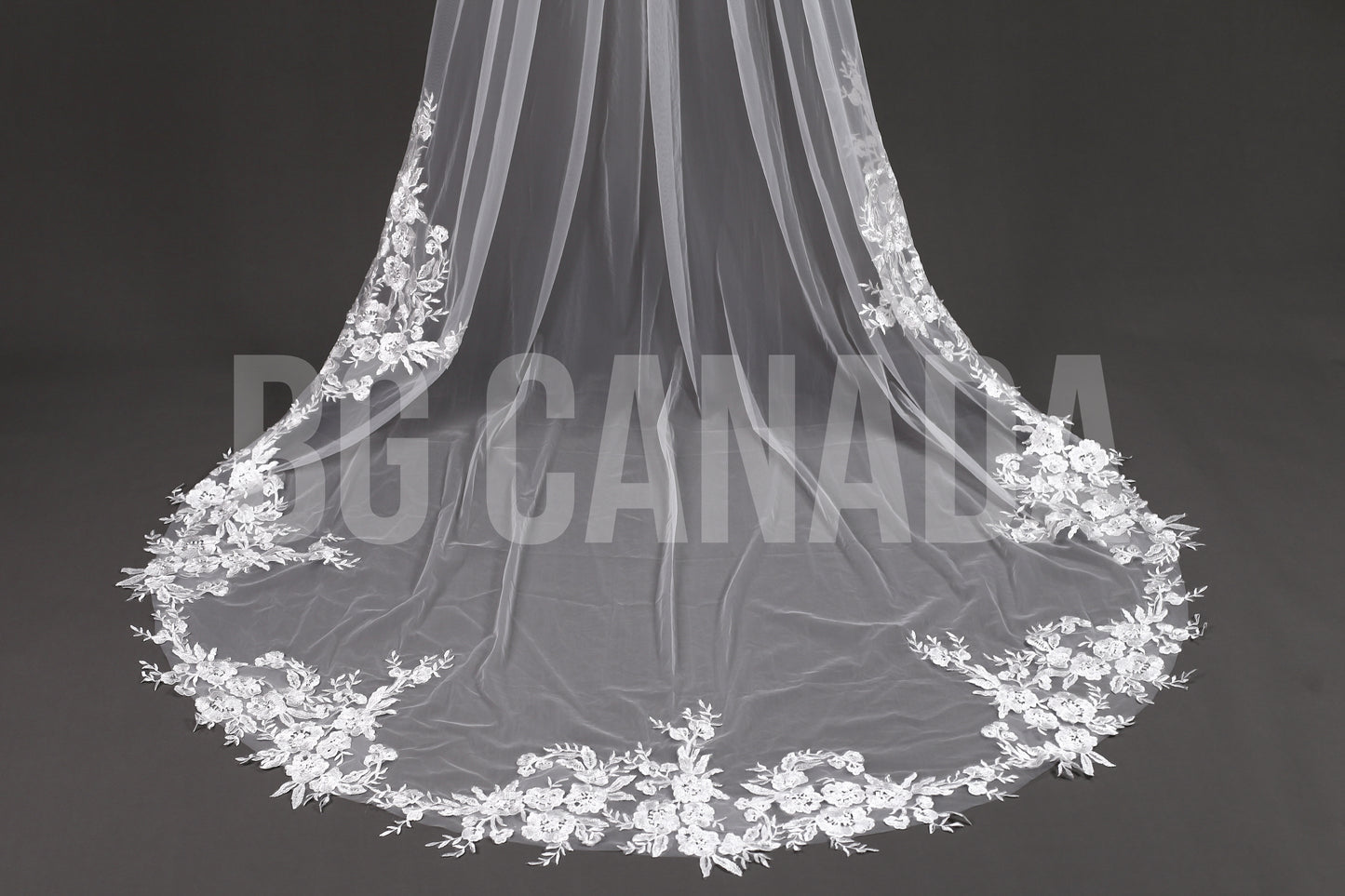 Cathedral Pearl Veil with Floral Cluster Lace Trim - Seraphina Pearl Blossom