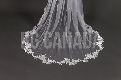 Pearl Veil with Classic Leaf Vine Lace Trim - Ava Pearl Elegance