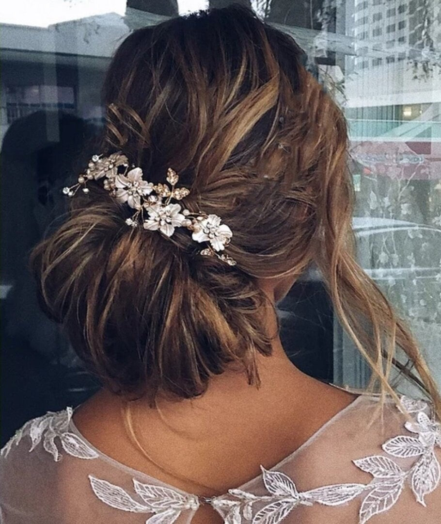 Bridal hair comb rose gold floral wedding comb wedding Hair accessory Bridal hair piece wedding hair