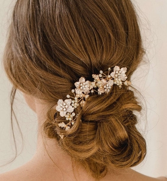 Bridal hair comb rose gold floral wedding comb wedding Hair accessory Bridal hair piece wedding hair