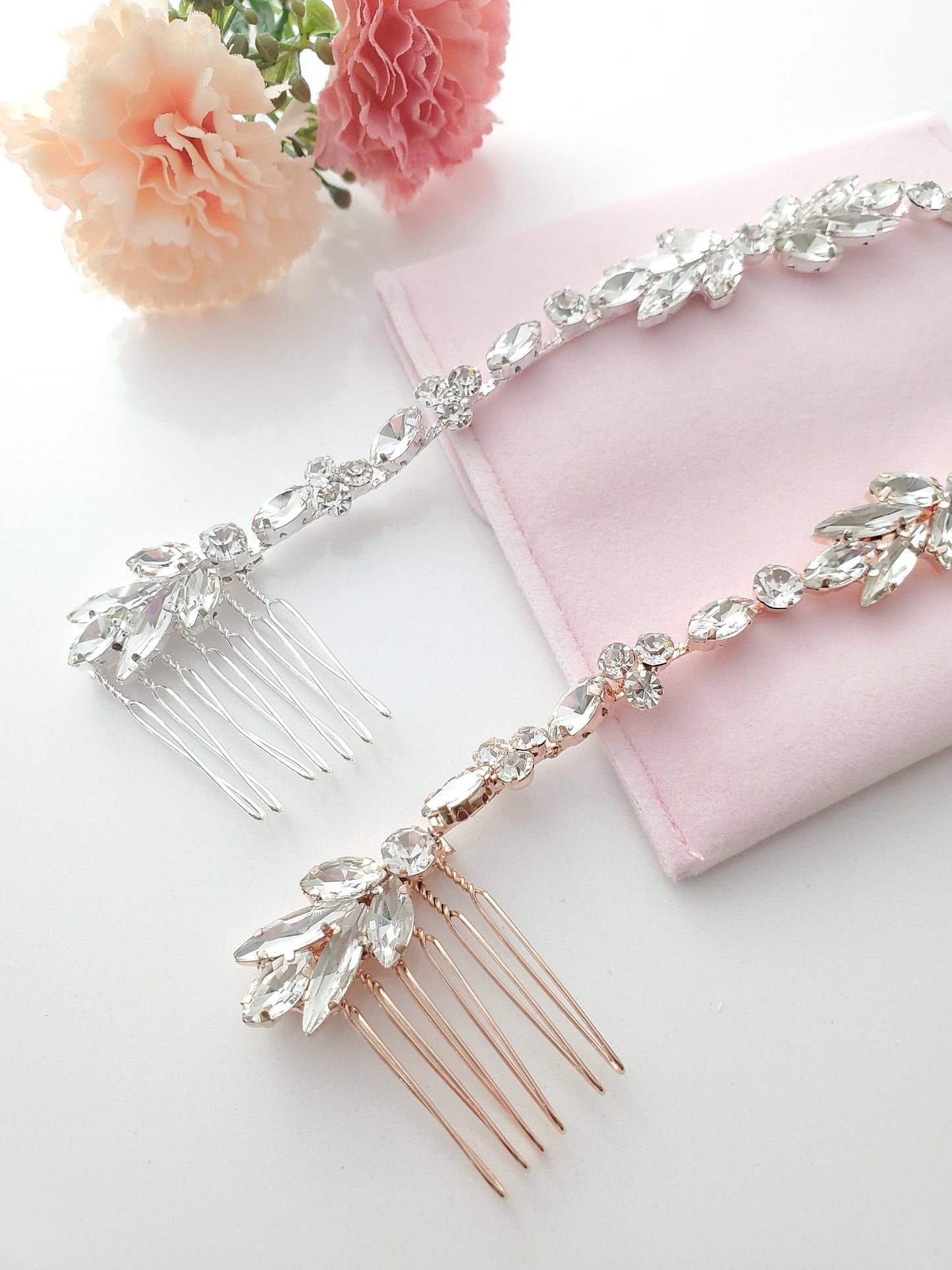 Rose gold Crystal bridal hair comb Silver wedding hair accessories bridal hair chain bridal hair jewelry wedding hairpiece wedding hair comb