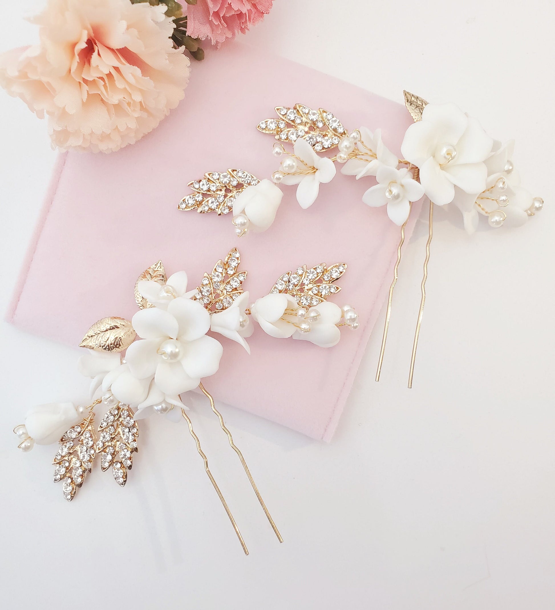 Floral hair pin Bridal hair accessory wedding hair pin, wedding hair accessories, gold leaf ceramic hair pin, flower hair comb wedding