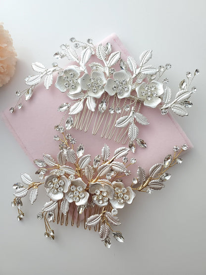 Floral Bridal Hair Comb Wedding Hair Accessories Bridal Hair Comb Rose Gold Comb Silver Hair Comb Hair pin Matching Bridesmaids Hair pin