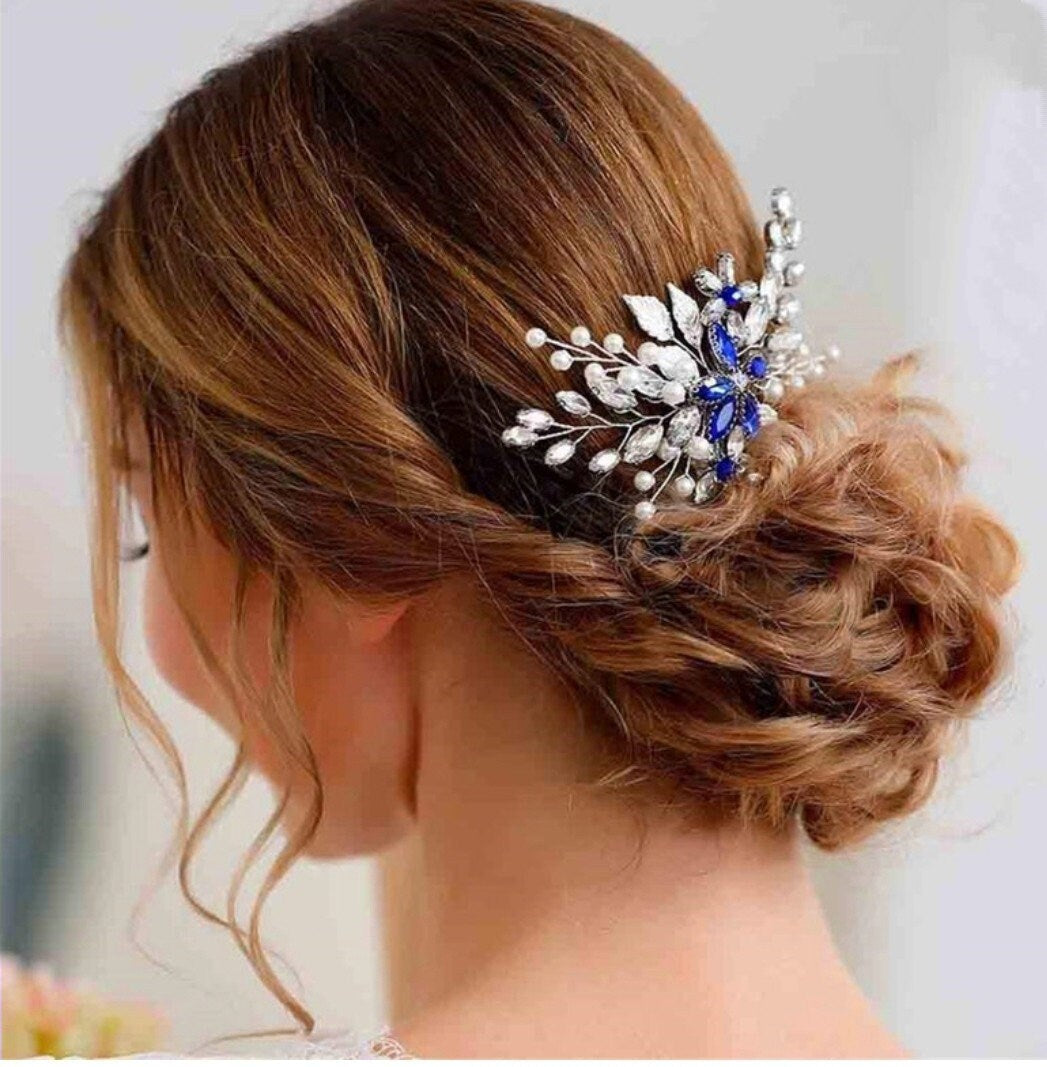 Something blue hair comb - Blue Blossom Bridal Hair Comb