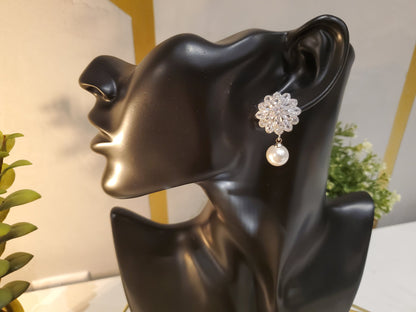 Floral stud earrings Bridal earrings pearl drop wedding earrings bridal jewelry mother of bride groom earrings