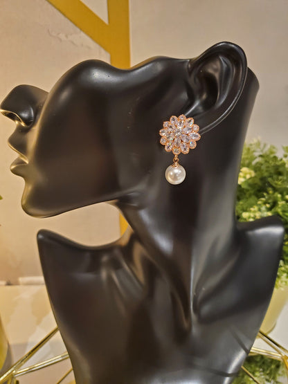 Floral stud earrings Bridal earrings pearl drop wedding earrings bridal jewelry mother of bride groom earrings