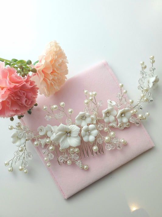 bridal hair comb white wedding hair accessories porcelain hair comb wedding comb with white flowers