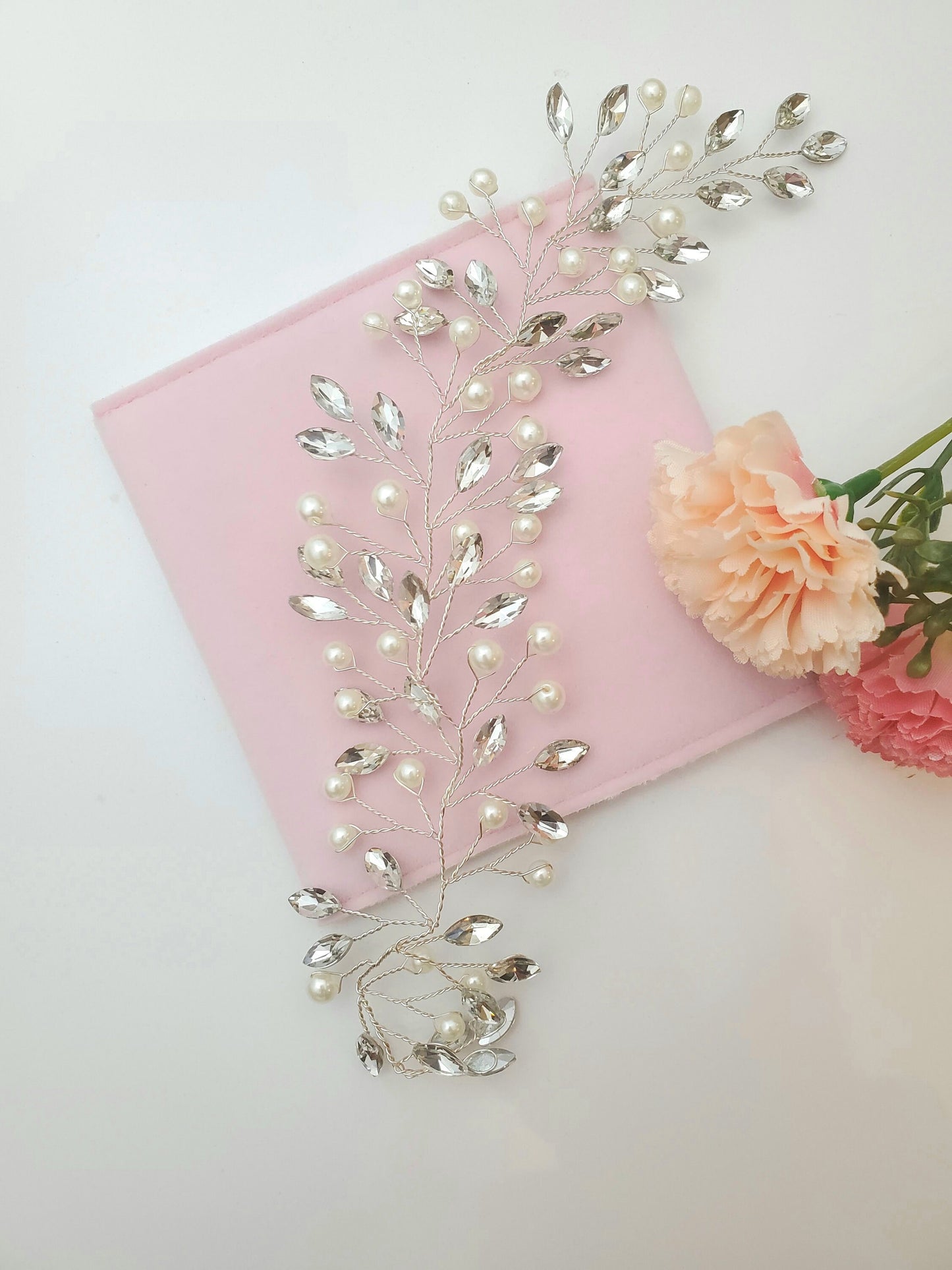 Bridal hair vine simple long wedding accessory crystal pearl hair vine wedding hair piece silver bridal hair accessories