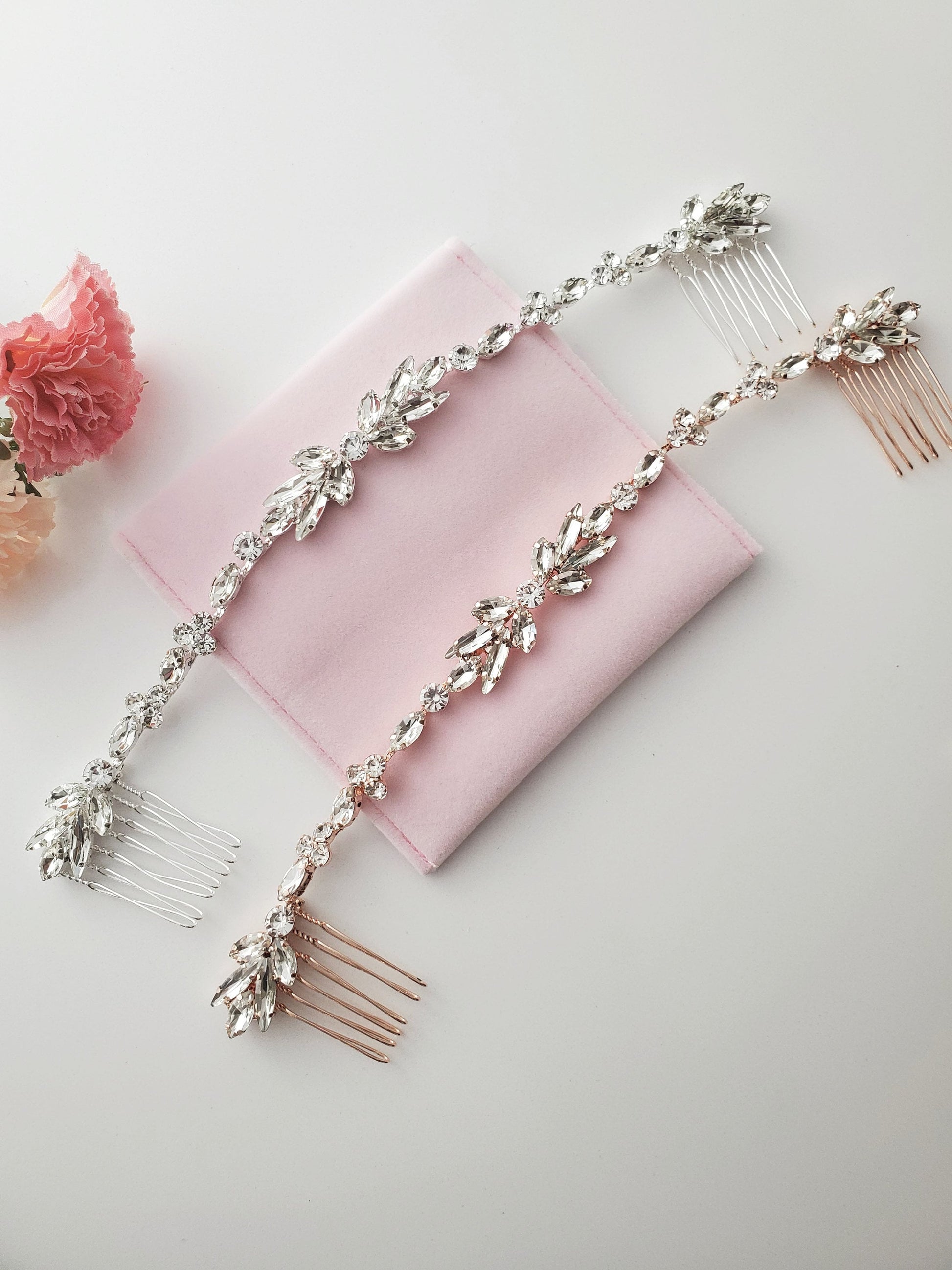 Rose gold Crystal bridal hair comb Silver wedding hair accessories bridal hair chain bridal hair jewelry wedding hairpiece wedding hair comb