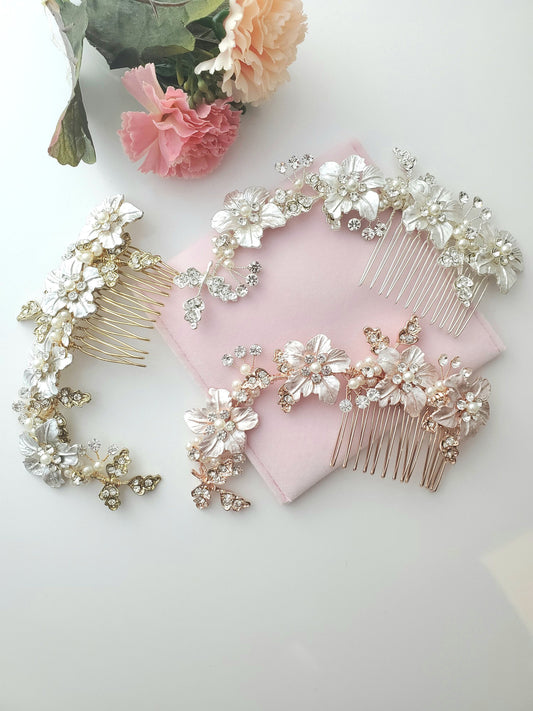 Bridal hair comb rose gold floral wedding comb wedding Hair accessory Bridal hair piece wedding hair