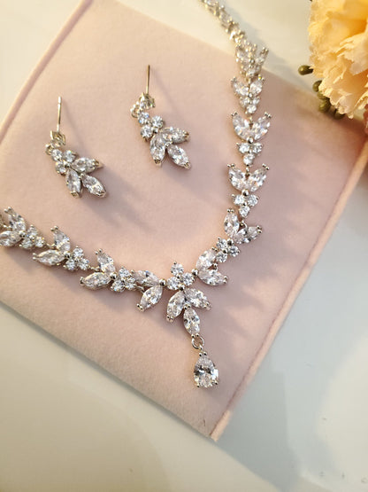 Bridal jewelry set rose gold wedding necklace Bridal Earrings Silver Zirconia Bridal bracelet WEDDING JEWELLERY Adjustable bracelet bride