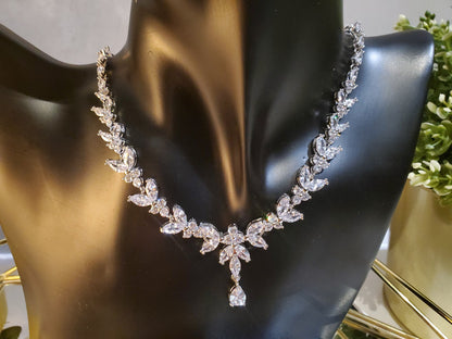 Bridal jewelry set rose gold wedding necklace Bridal Earrings Silver Zirconia Bridal bracelet WEDDING JEWELLERY Adjustable bracelet bride