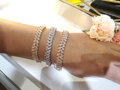 Bridal jewelry set rose gold wedding necklace Bridal Earrings Silver Zirconia Bridal bracelet WEDDING JEWELLERY Adjustable bracelet bride