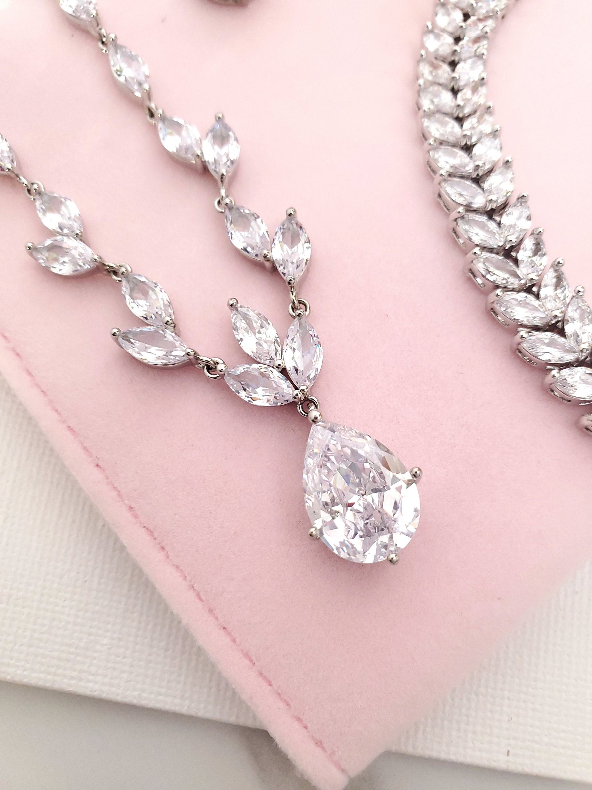 Silver necklace Dainty Bridal Necklace silver teardrop necklace minimalist necklace Jewellery Wedding Necklace CZ bridal jewelry zirconia