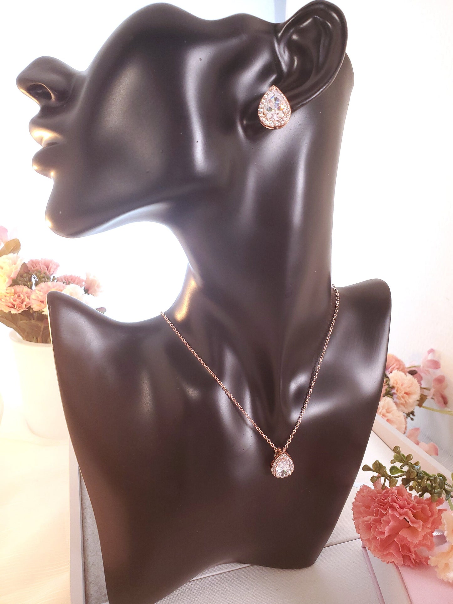 Bridal earrings rose gold bridesmaids gift set earring rose gold mother of bride Gift for her Thank you for being my bridesmaid Jewelry set