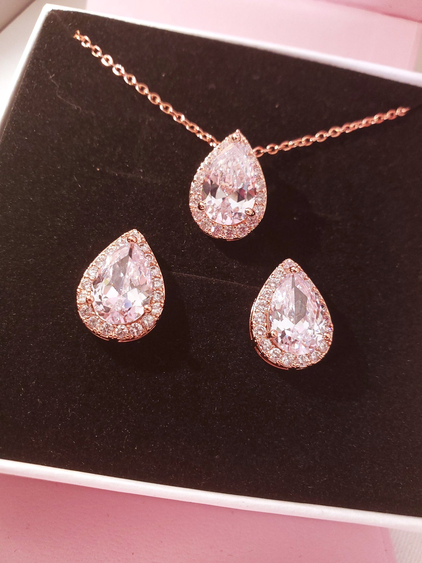 Bridal earrings rose gold bridesmaids gift set earring rose gold mother of bride Gift for her Thank you for being my bridesmaid Jewelry set