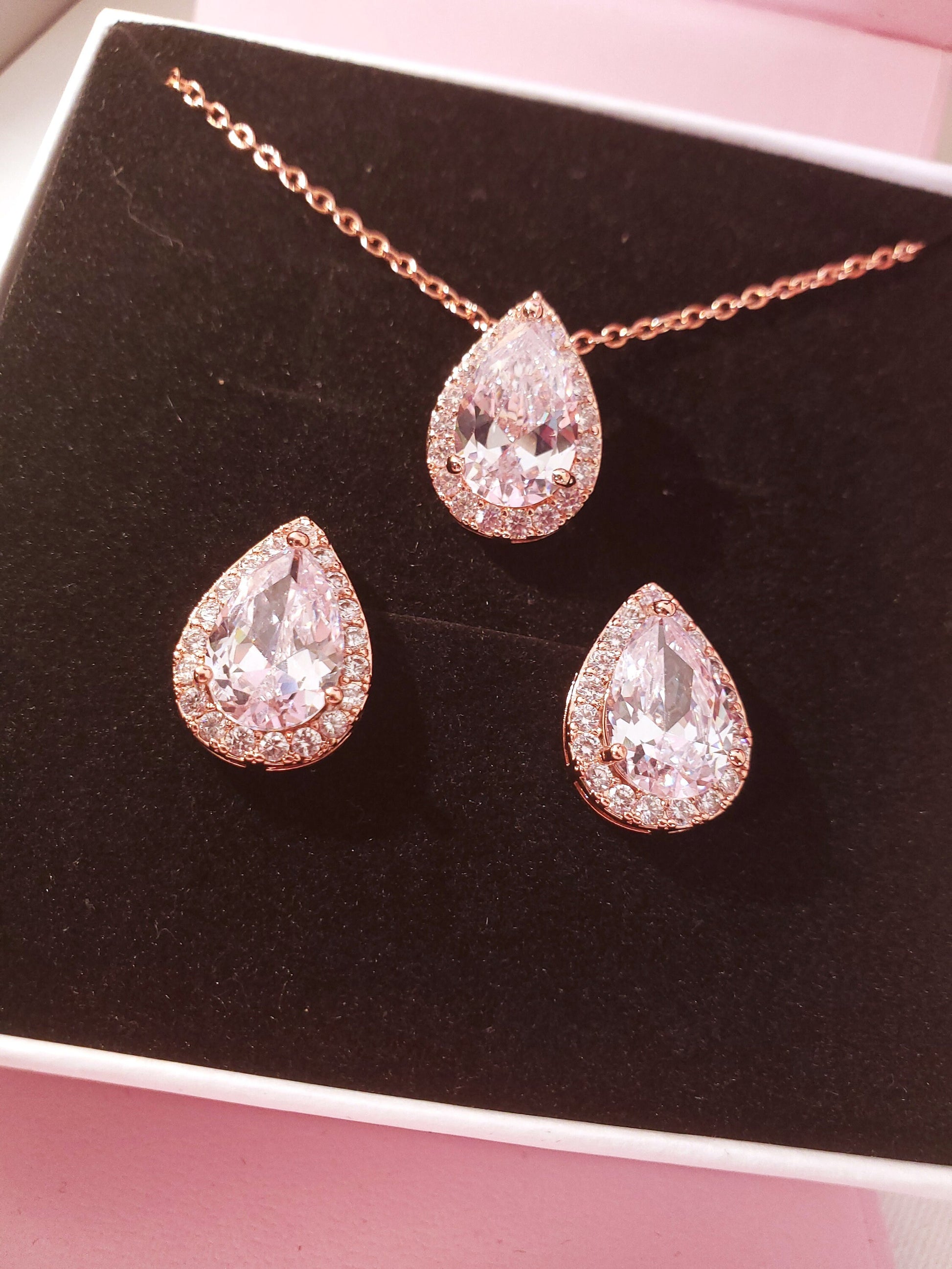 Bridal earrings rose gold bridesmaids gift set earring rose gold mother of bride Gift for her Thank you for being my bridesmaid Jewelry set