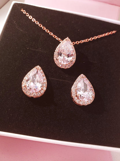 Bridal earrings rose gold bridesmaids gift set earring rose gold mother of bride Gift for her Thank you for being my bridesmaid Jewelry set