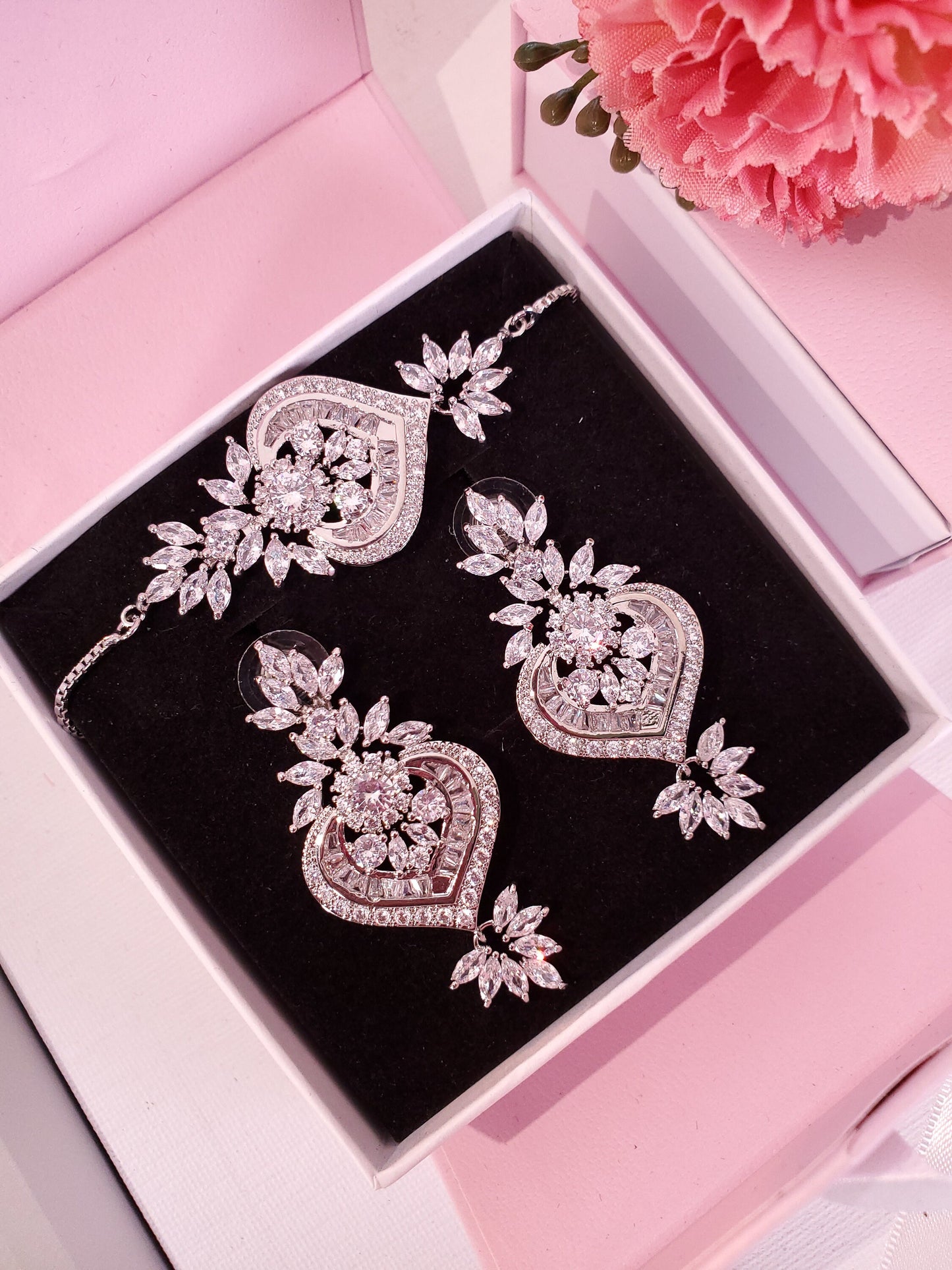 CZ Bridal Earrings Silver floral earrings drop earring CZ wedding earrings silver wedding earrings silver bridal earrings