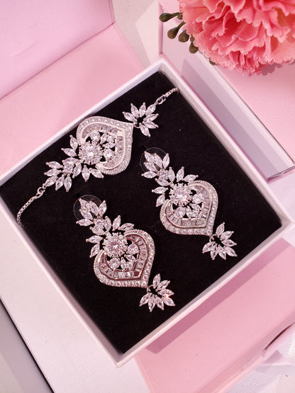 CZ Bridal Earrings Silver floral earrings drop earring CZ wedding earrings silver wedding earrings silver bridal earrings